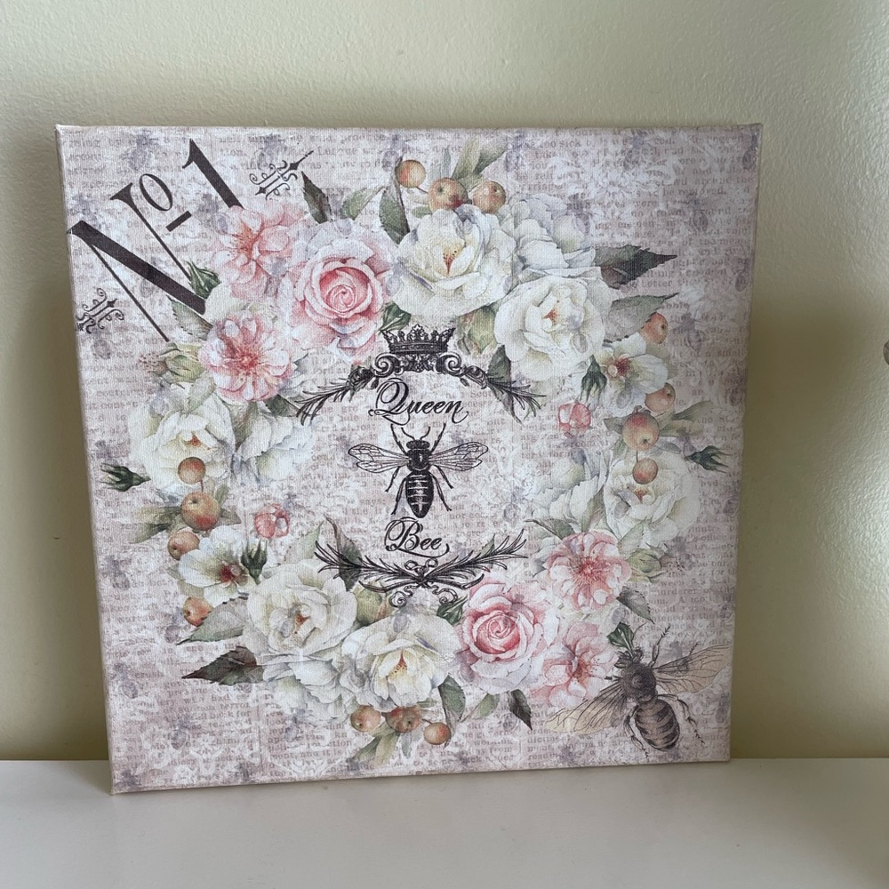 Queen Bee Canvas Pink Artwork 12x12 in.